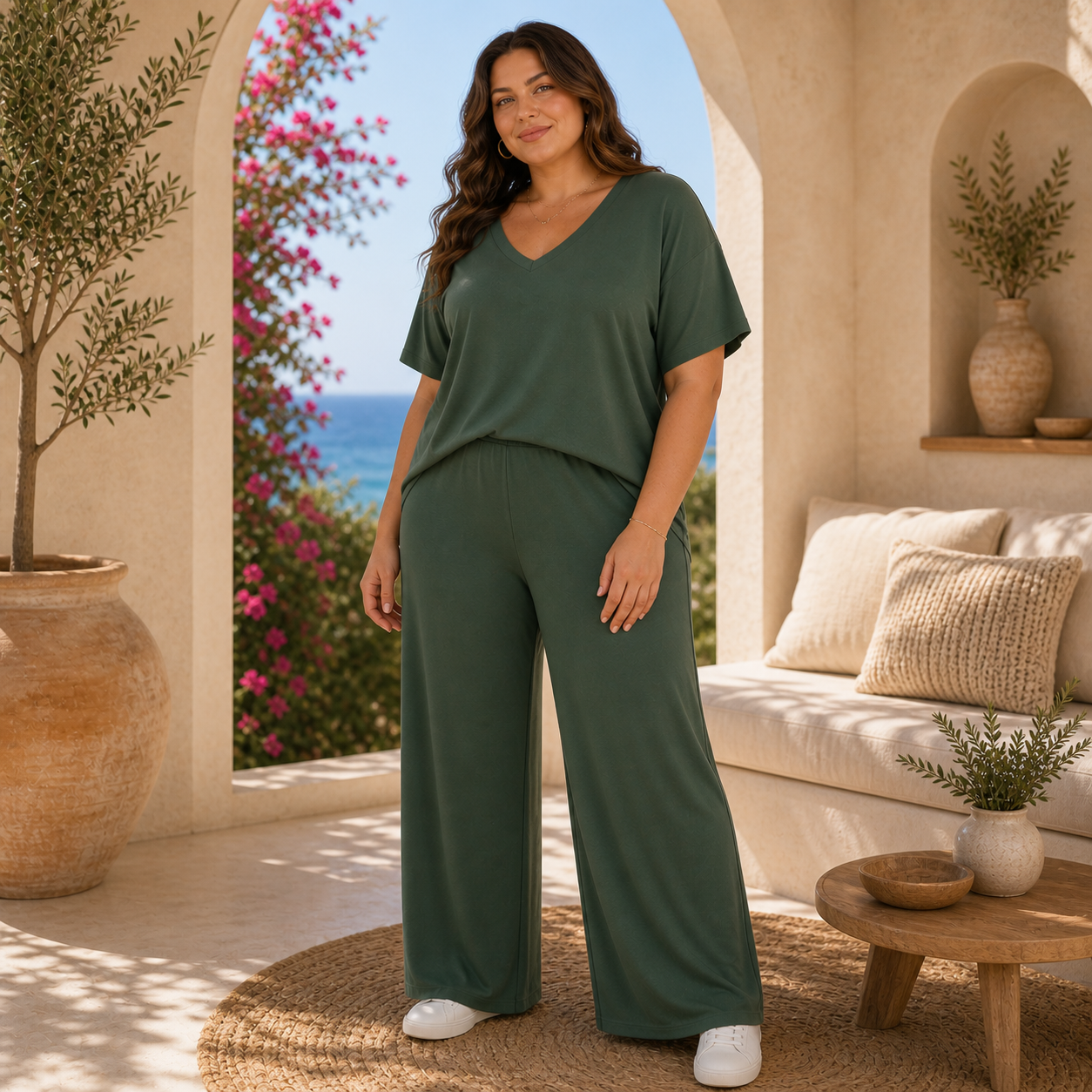 Completo Donna Curvy Casual – T-shirt + Pantaloni Palazzo