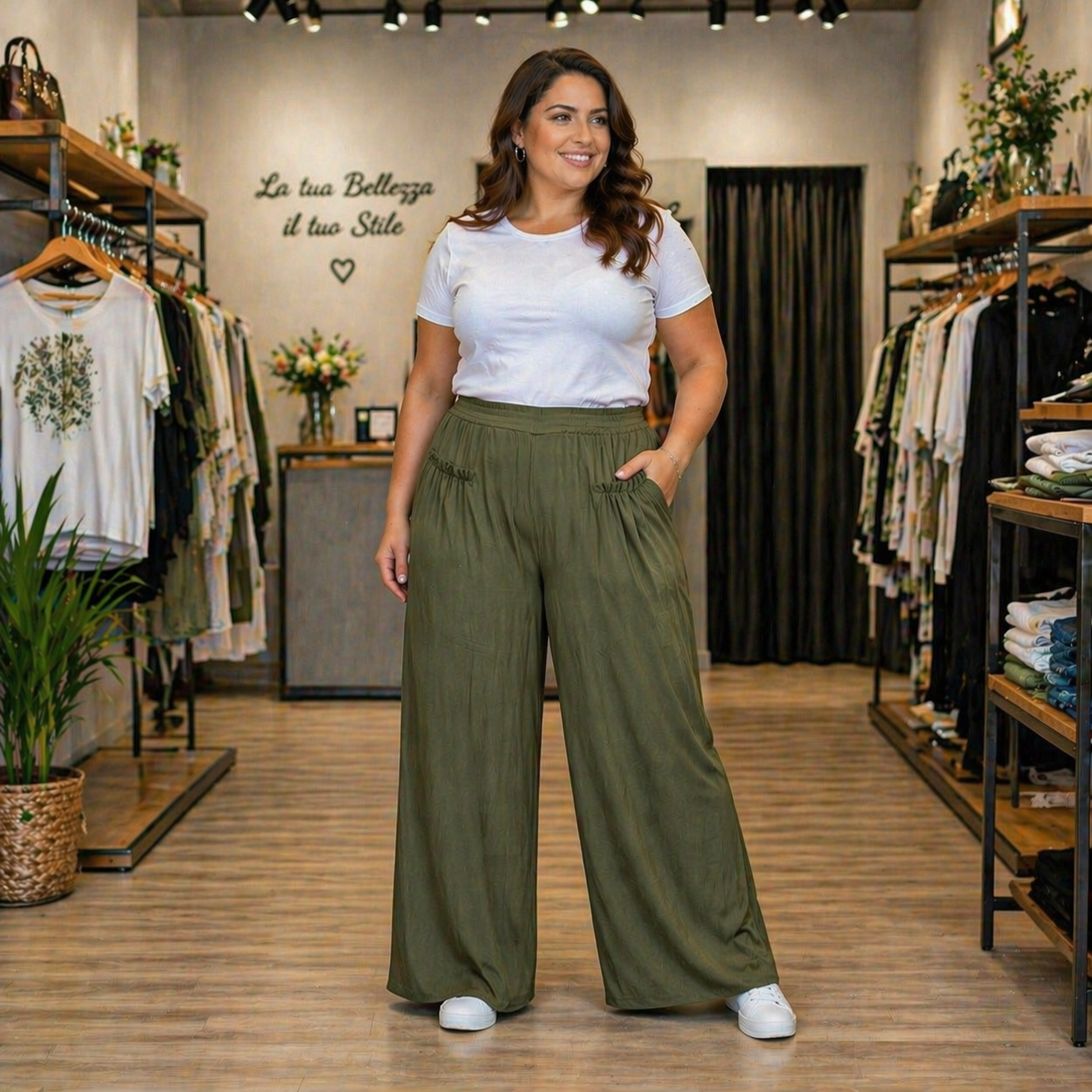 Pantalone Palazzo Donna Vita Elasticizzata