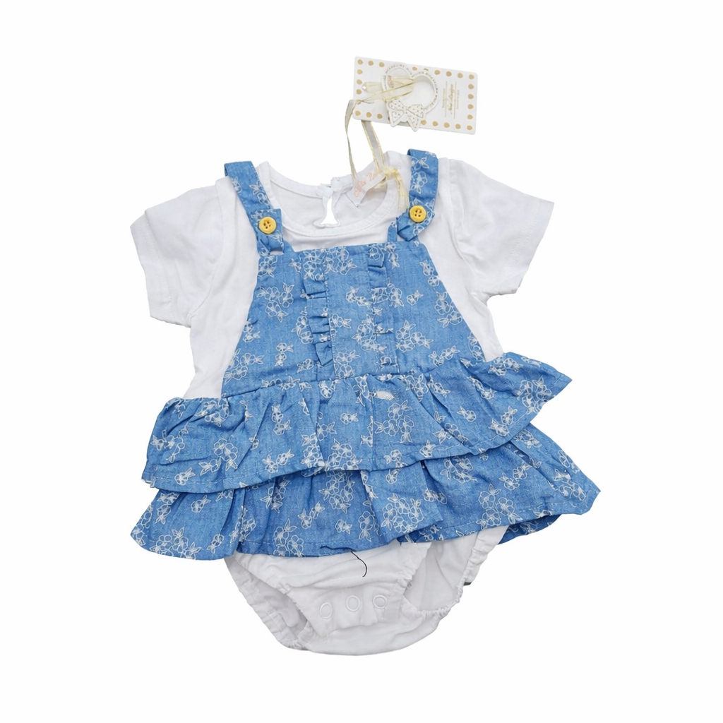 Completo neonata salopette con rouche + body
