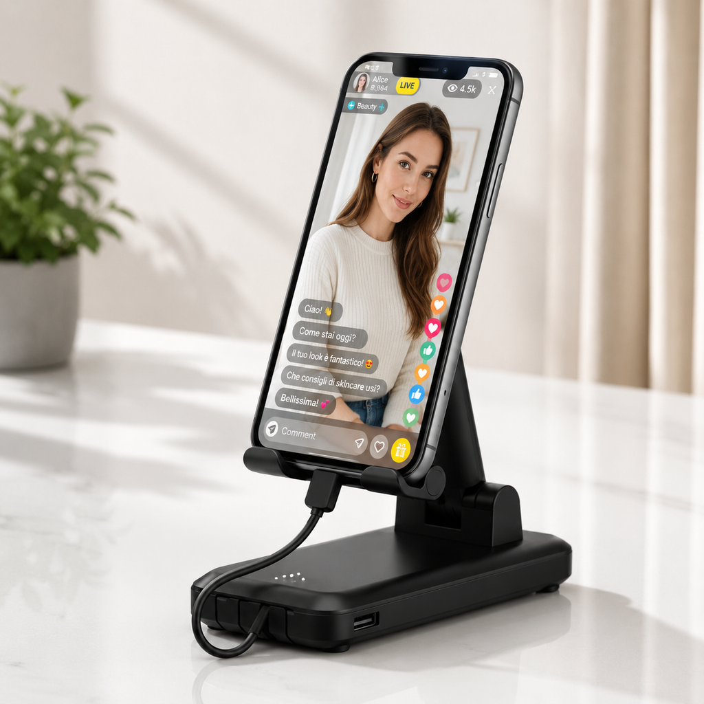 POWER BANK PORTATILE 12000MAH CON SUPPORTO PER SMARTPHONE CAVI RICARICA INTEGRATI Q-DC420