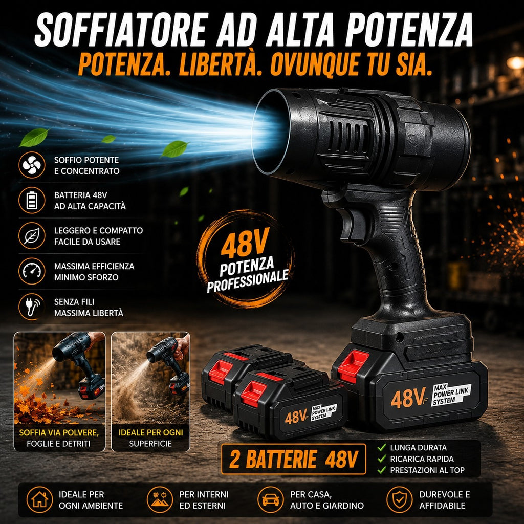 Soffiatore ad Alta Potenza 48V con 2 Batterie