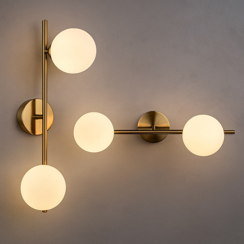 APPLIQUE DA PARETE STRUTTURA IN METALLO BRONZO MINIMAL CON ATTACCO G9 2 SFERE OPACHE AQ41