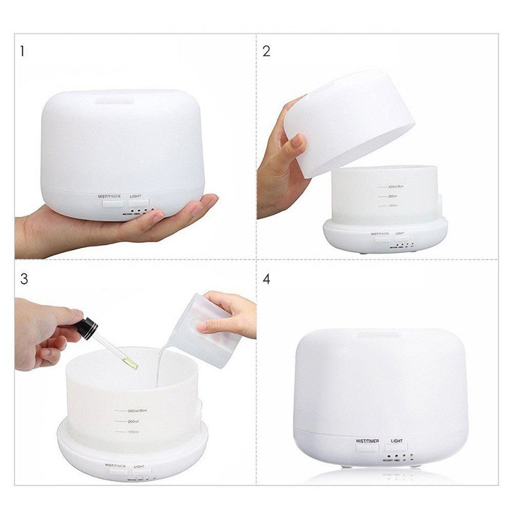 AROMATERAPIA 7 LED UMIDIFICATORE AD ULTRASUONI DEPURATORE 300ML DIFFUSORE AROMI
