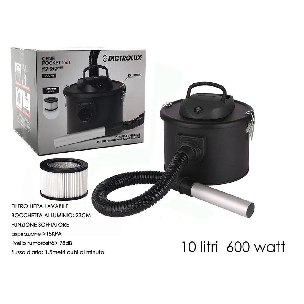ASPIRACENERE PROFESSIONALE DOPPIA FUNZIONE SOFFIATORE FILTRO HEPA LAVABILE 600W 10LT