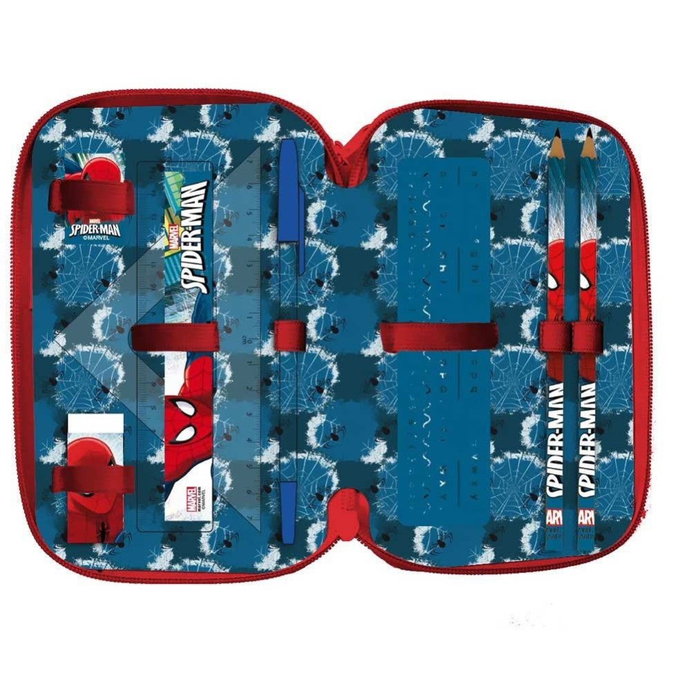ASTUCCIO PORTAPASTELLI SCUOLA 3 ZIP SPIDERMAN CON ACCESSORI PASTELLI PENNARELLI