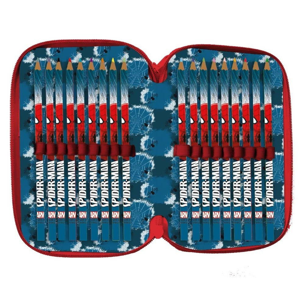 ASTUCCIO PORTAPASTELLI SCUOLA 3 ZIP SPIDERMAN CON ACCESSORI PASTELLI PENNARELLI