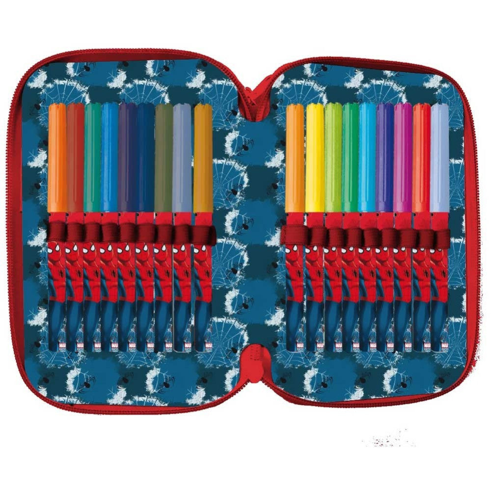 ASTUCCIO PORTAPASTELLI SCUOLA 3 ZIP SPIDERMAN CON ACCESSORI PASTELLI PENNARELLI
