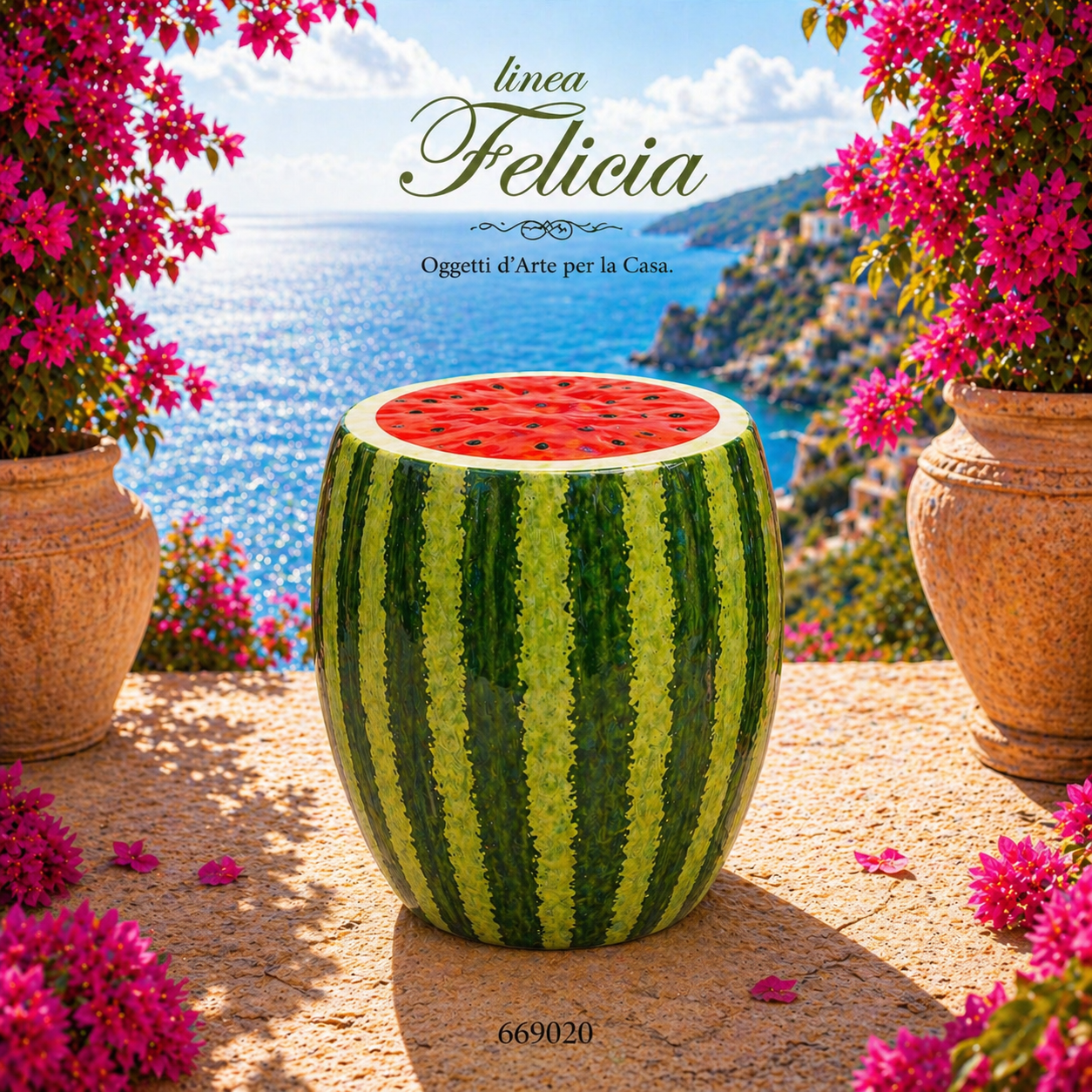 Sgabelli Decorativi in Ceramica Ananas e Anguria – Linea Felicia