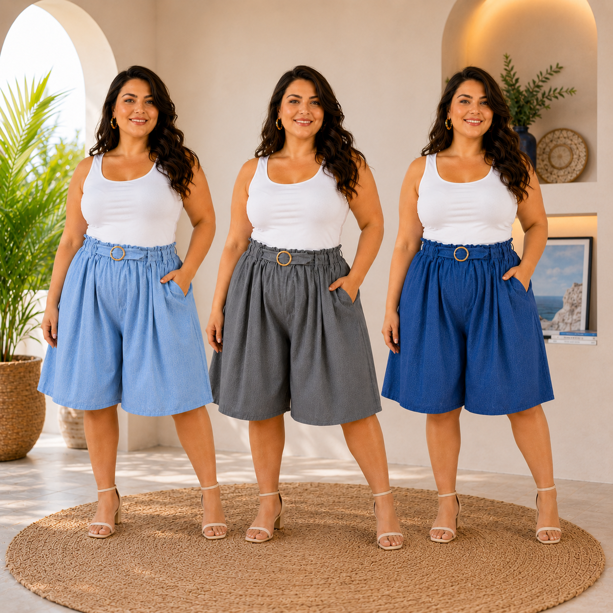 Bermuda Donna Curvy Vita Alta con Cintura