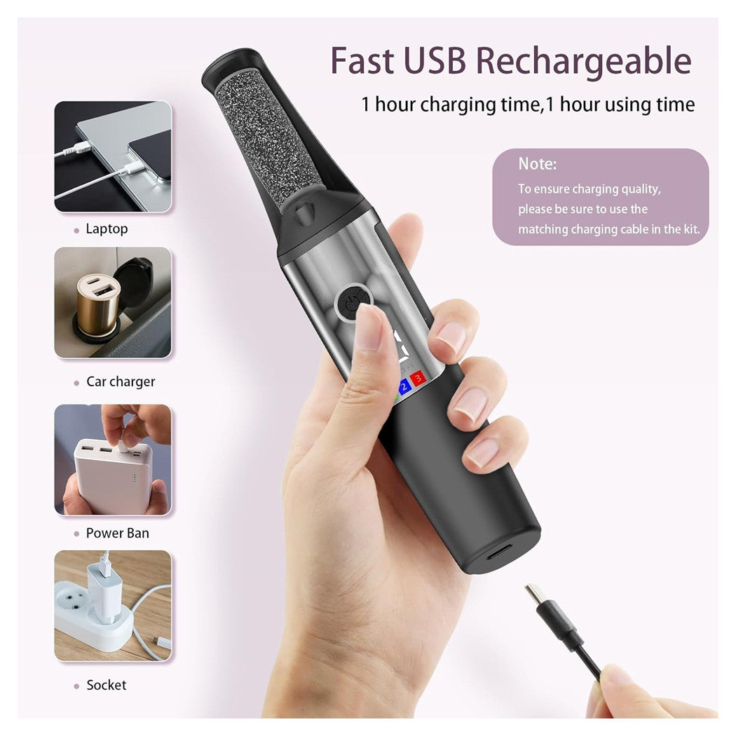 BACCHETTA 3IN1 RIMUOVI CALLI ELETTRICO LIMA RICARICABILE STRUMENTI PER PEDICURE MANICURE