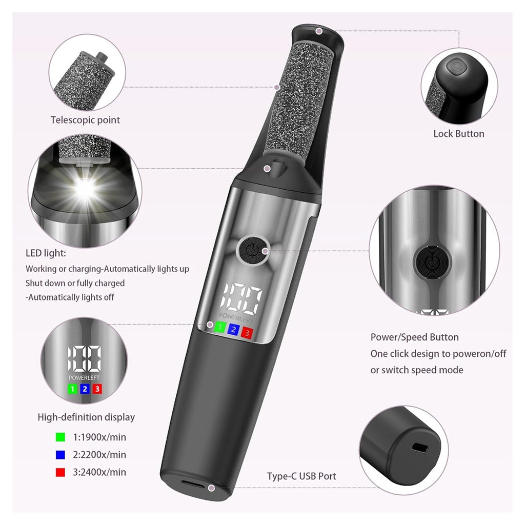 BACCHETTA 3IN1 RIMUOVI CALLI ELETTRICO LIMA RICARICABILE STRUMENTI PER PEDICURE MANICURE