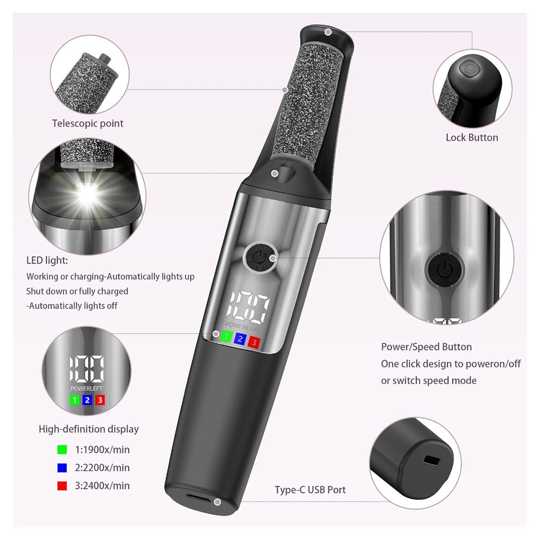 BACCHETTA 3IN1 RIMUOVI CALLI ELETTRICO LIMA RICARICABILE STRUMENTI PER PEDICURE MANICURE