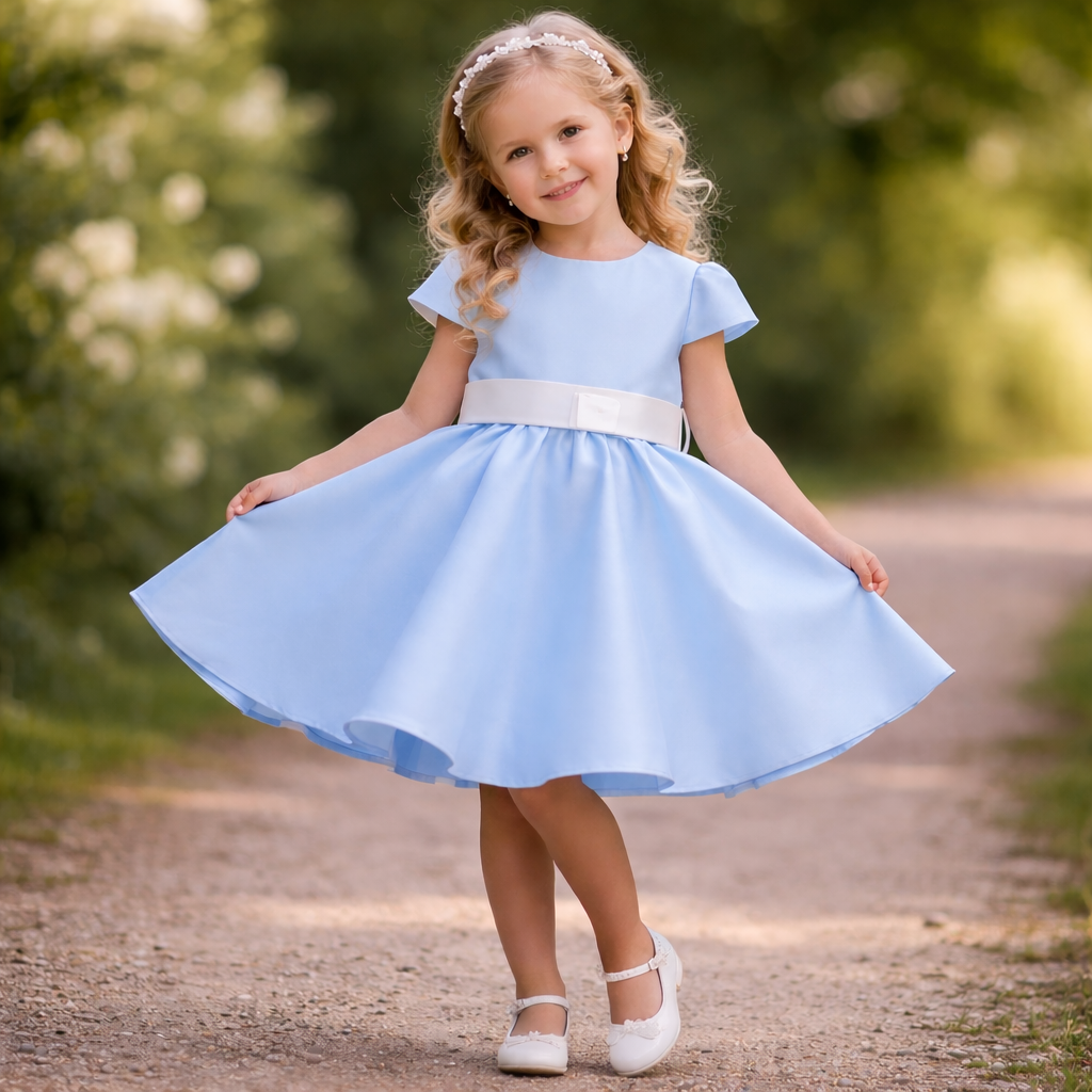 Vestitino Bambina Elegante con Gonna Ampia e Cintura