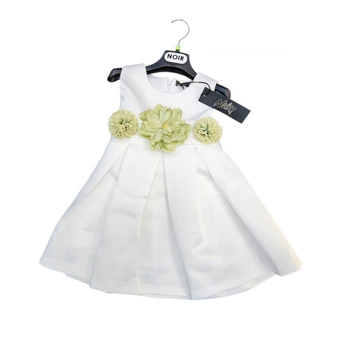 Abito bambina elegante NOIR bianco con fiori verde pastello