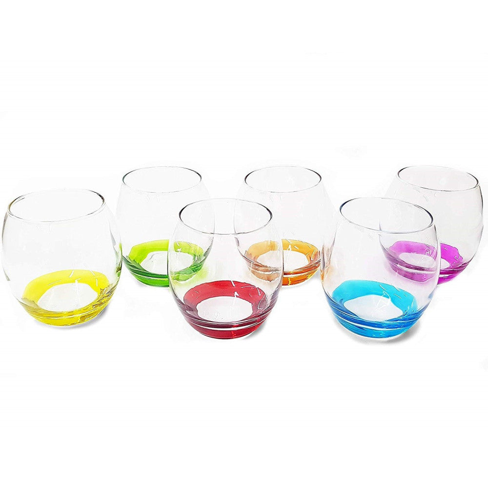 BICCHIERI TONDO 6 PEZZI FONDO COLORATI IN VETRO DA TAVOLA MULTICOLORE MADE ITALY