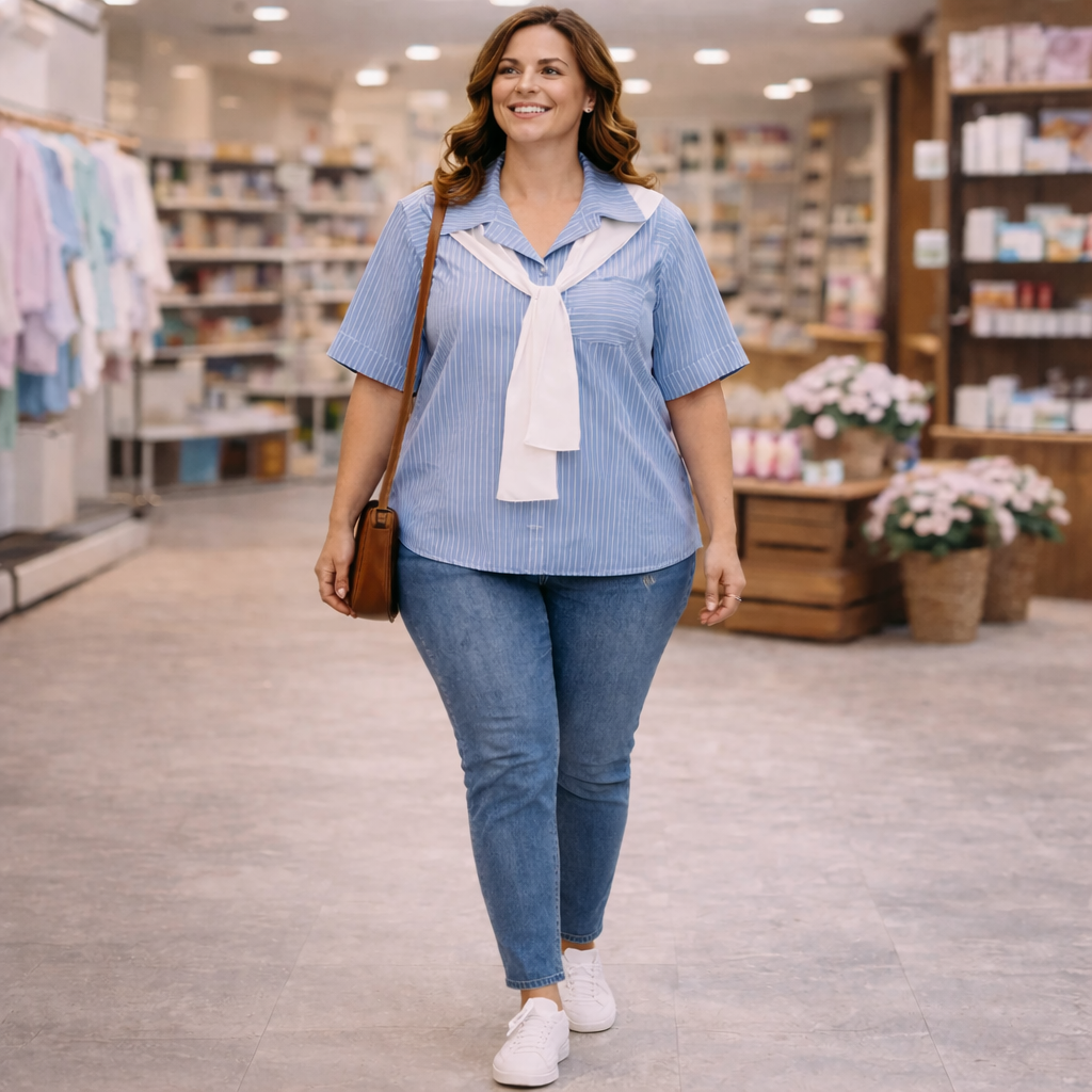 Blusa rigata con fiocco