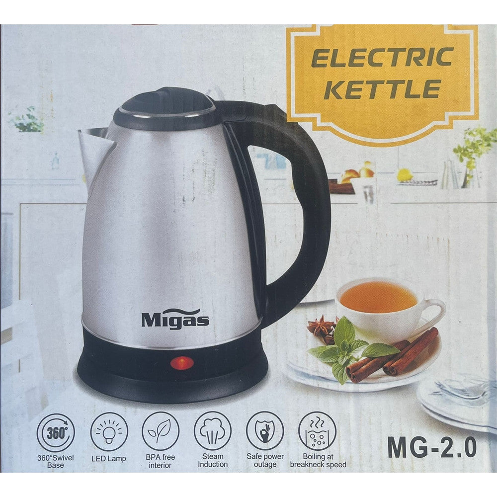 BOLLITORE ELETTRICO 2LT IN ACCIAIO 1500W PER ACQUA CALDA RESISTENTE SPEGNIMENTO AUTOMATICO