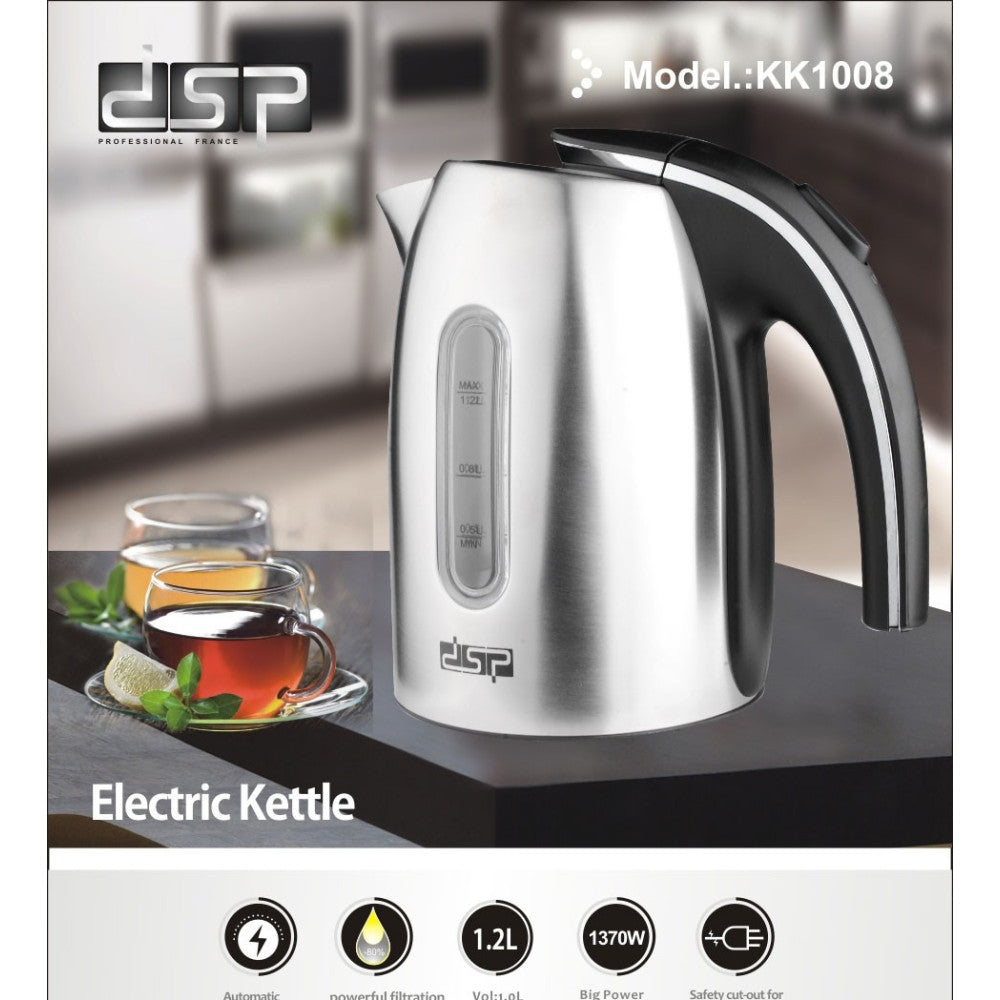 BOLLITORE ELETTRICO A CARAFFA DA 1,2LT IN ACCIAIO INOX PER TE' E INFUSI 1370W