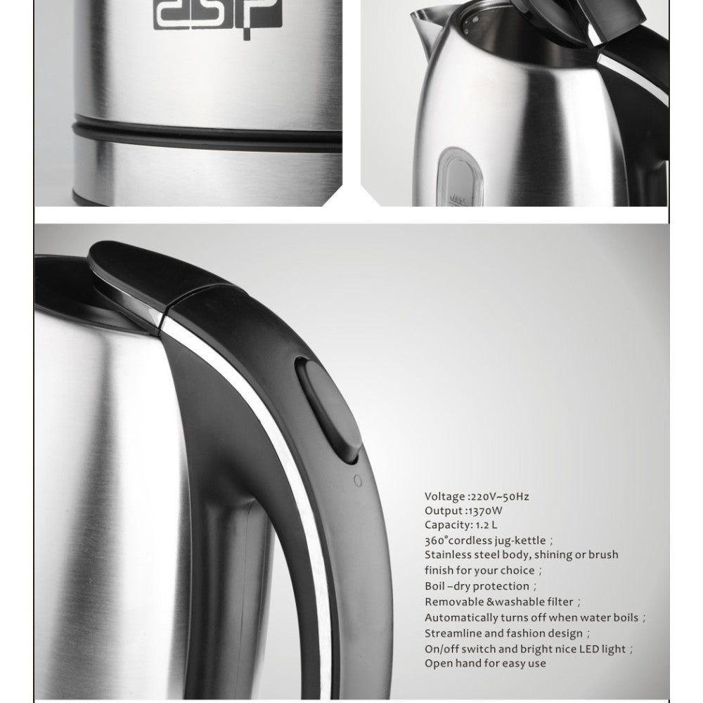 BOLLITORE ELETTRICO A CARAFFA DA 1,2LT IN ACCIAIO INOX PER TE' E INFUSI 1370W