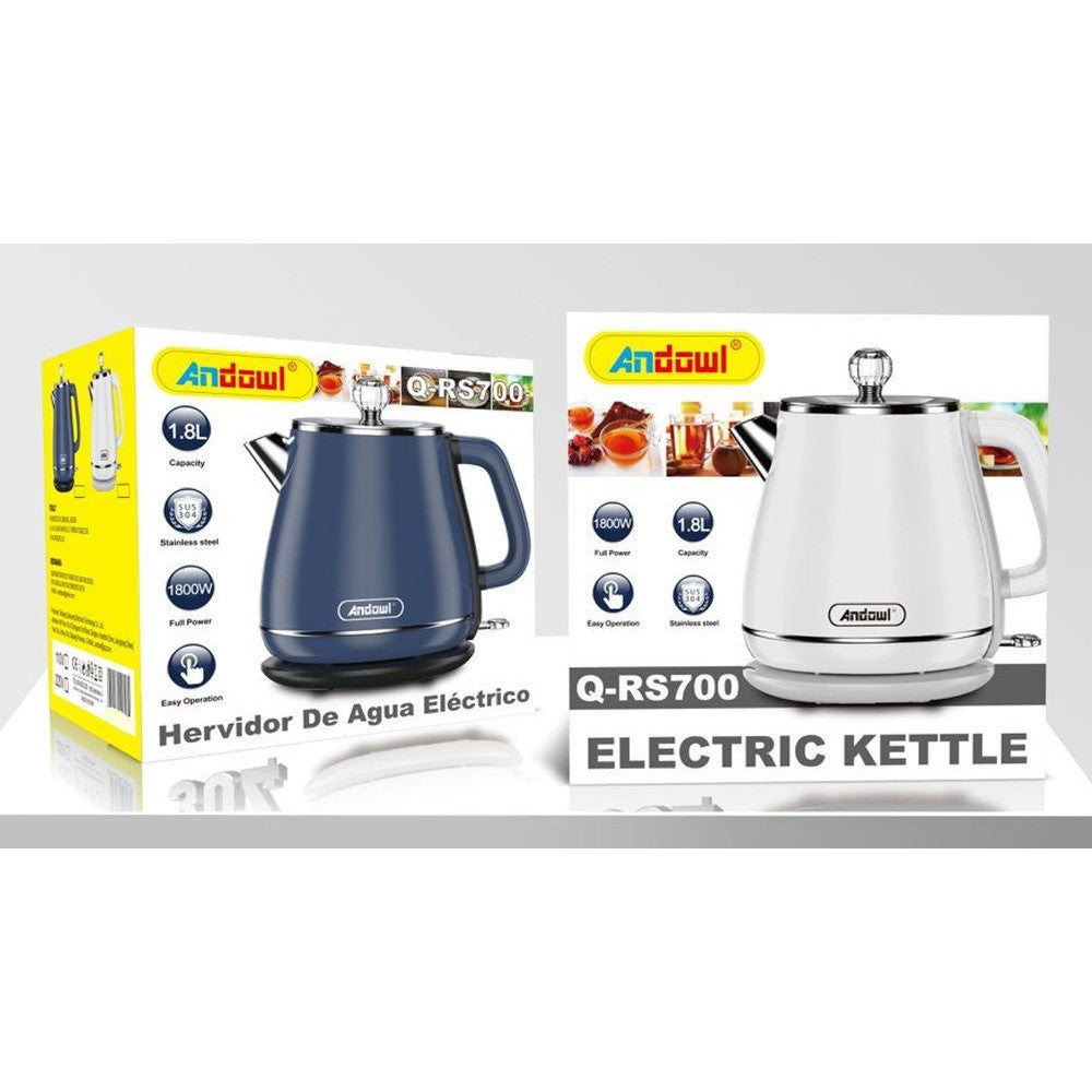 BOLLITORE ELETTRICO IN ACCIAIO INOX CAPACITÀ 1,8 LT 1800 W SPEGNIMENTO AUTOMATICO Q-RS700