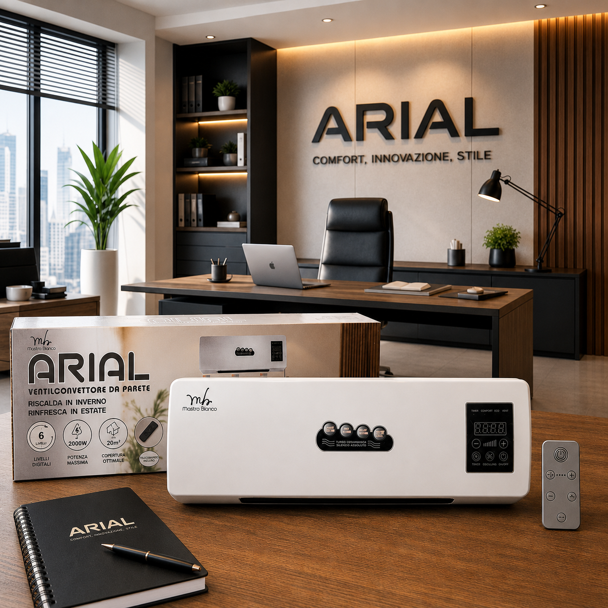 ARIAL – Ventilconvettore da Parete Caldo/Freddo 2000W con Telecomando