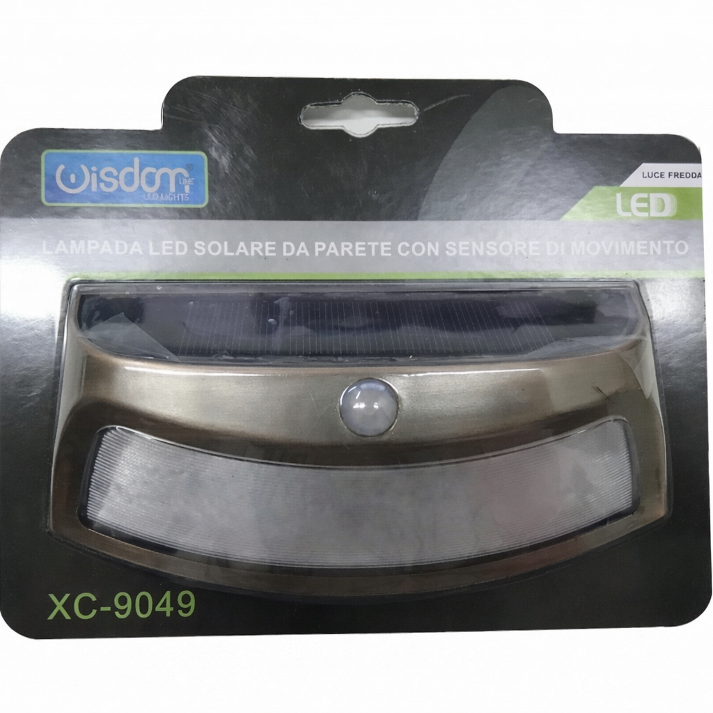 LAMPADA LED DA PARETE A ENERGIA SOLARE CON SENSORE MOVIMENTO APPLIQUE DA ESTERNO