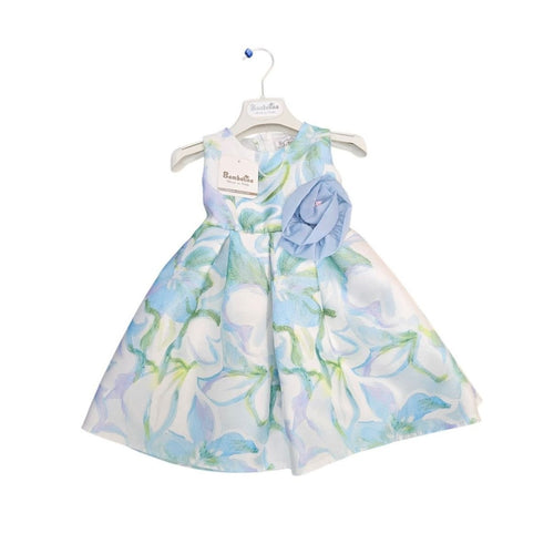 Abito elegante Bambolina fantasia floreale azzurro/verde con fiore applicato