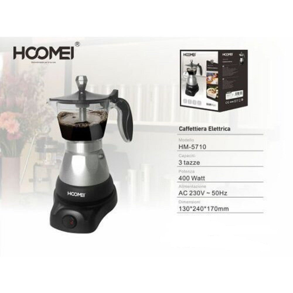 CAFFETTIERA MOKA ELETTRICA 400 WATT PER 3 TAZZE MACCHINA PER CAFFE MACINATO