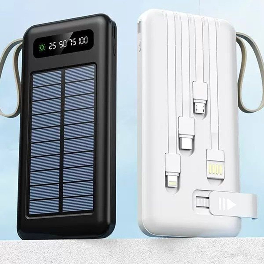 CARICABATTERIA POWER BANK SOLARE 20000MAH BATTERIA ESTERNA PORTATILE CON CAVI INTEGRATI