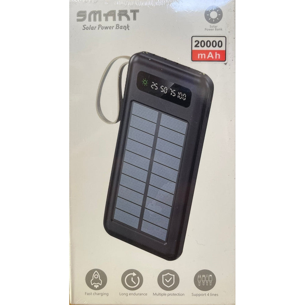 CARICABATTERIA POWER BANK SOLARE 20000MAH BATTERIA ESTERNA PORTATILE CON CAVI INTEGRATI