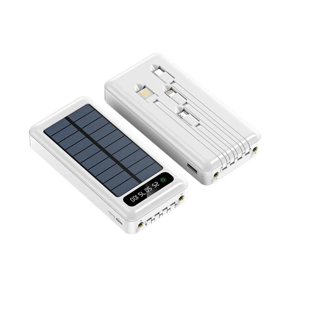 CARICABATTERIA POWER BANK SOLARE 20000MAH BATTERIA ESTERNA PORTATILE CON CAVI INTEGRATI