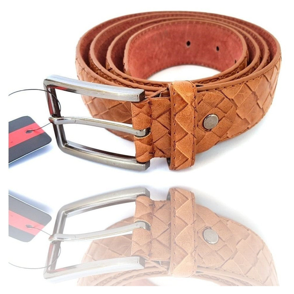 CINTURA UOMO PELLE MARRONE A-533 ELEGANTE GLAMOUR FASHION SQUAME