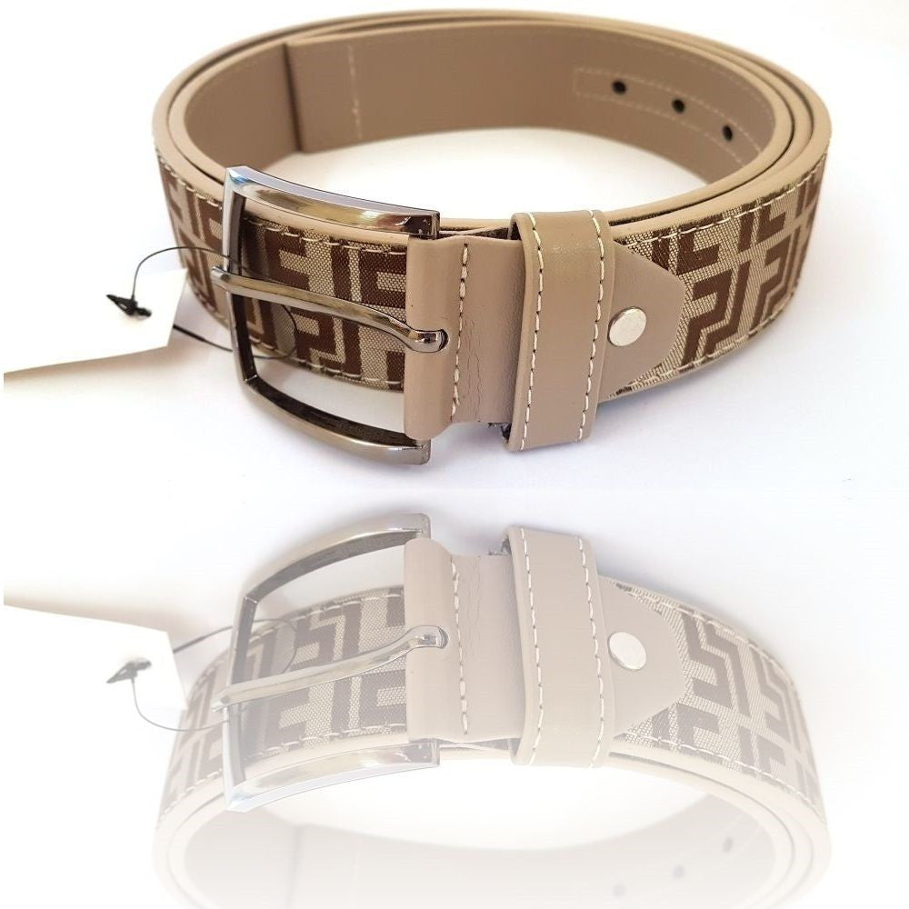 CINTURA UOMO PELLE TESSUTO BEIGE ND-865 ELEGANTE GLAMOUR FASHION