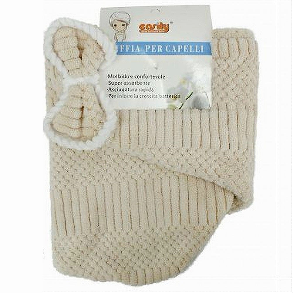 CUFFIA ASCIUGAMANO SHAMPOO BAGNO DOCCIA ASCIUGA CAPELLI FIOCCHETTO BEIGE 79633