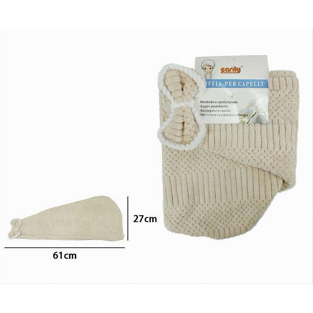 CUFFIA ASCIUGAMANO SHAMPOO BAGNO DOCCIA ASCIUGA CAPELLI FIOCCHETTO BEIGE 79633