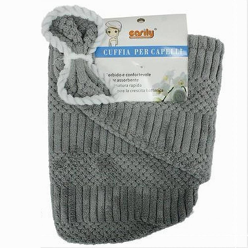 CUFFIA ASCIUGAMANO SHAMPOO BAGNO DOCCIA ASCIUGA CAPELLI FIOCCHETTO GRIGIO 79635