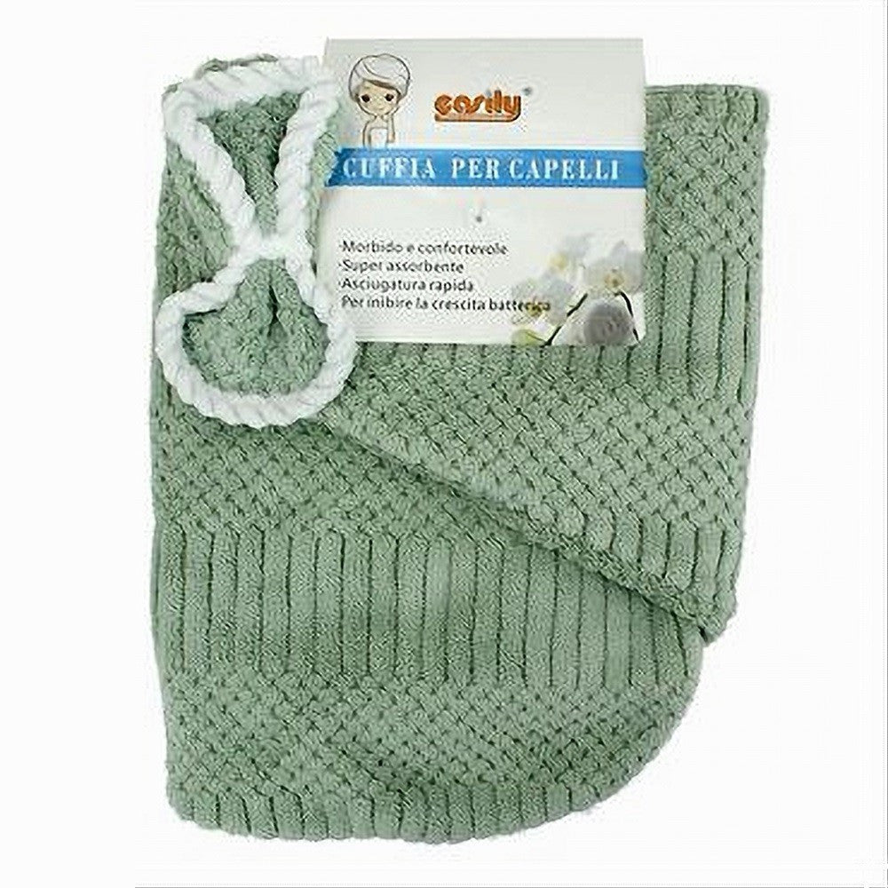 CUFFIA ASCIUGAMANO SHAMPOO BAGNO DOCCIA ASCIUGA CAPELLI FIOCCHETTO VERDE 79632