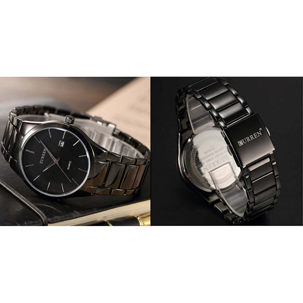 CURREN OROLOGIO DA POLSO UOMO ACCIAIO INOX ANALOGICO QUARZO QUADRANTE NERO