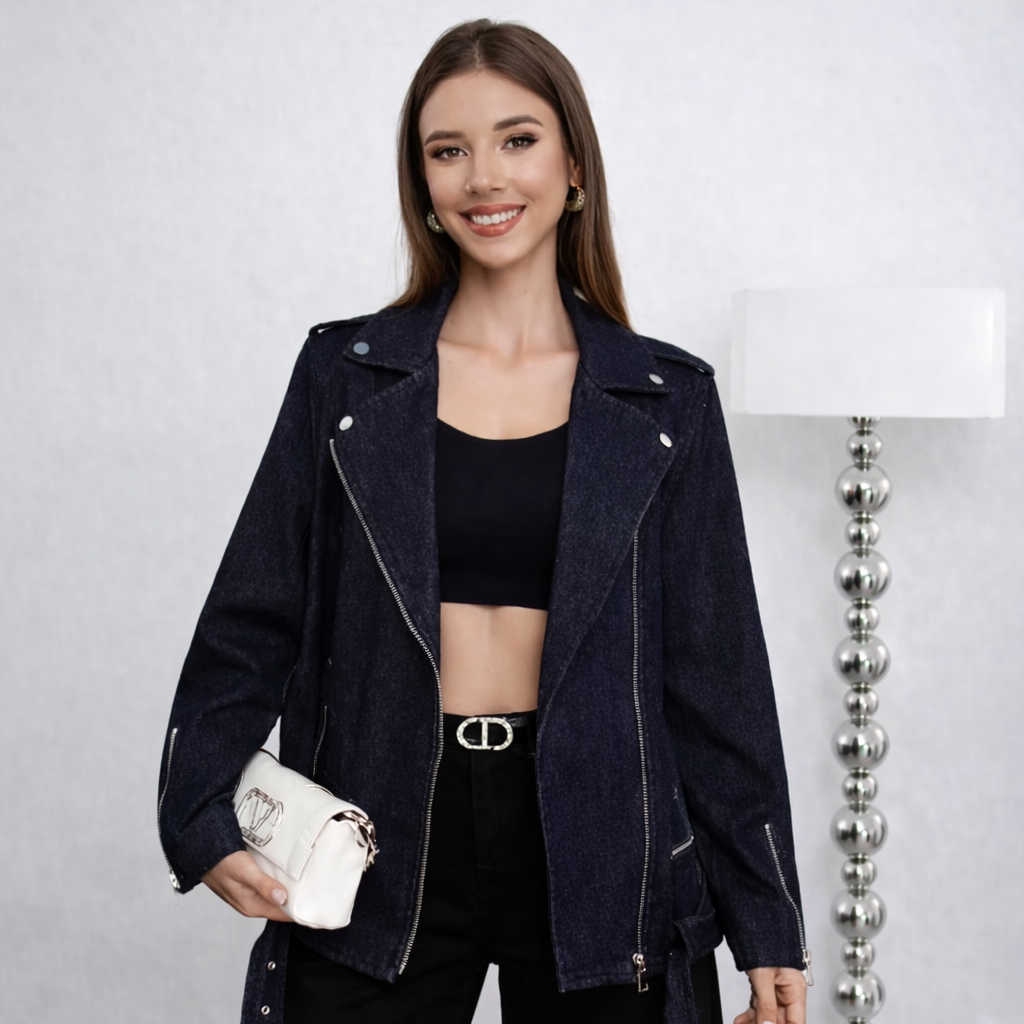 Giacca denim stile biker – casual e di tendenza