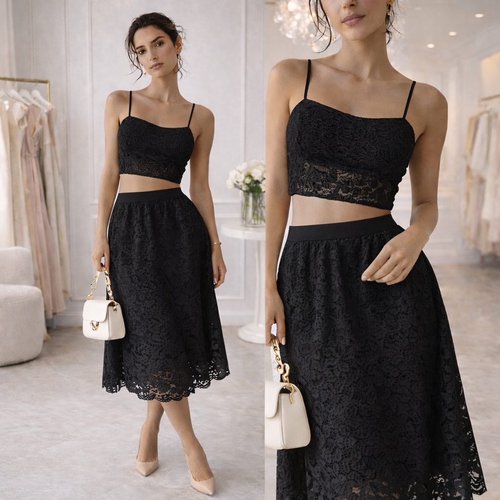 Completo in pizzo due pezzi – elegante e femminile