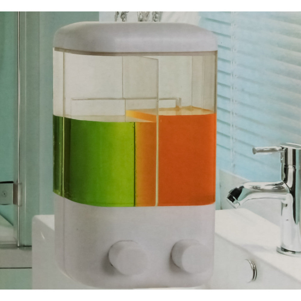 DOPPIO DISPENSER EROGATORE PER SAPONE LIQUIDO 760mL MURO DOSATORE A PARETE BAGNO