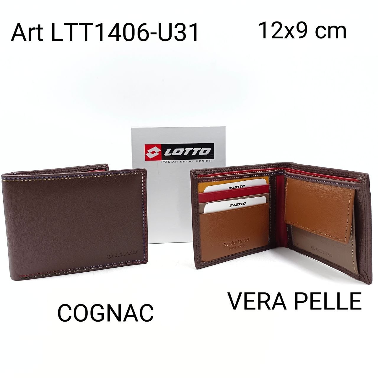 Portafoglio Uomo Vera Pelle Cognac 12×9 cm