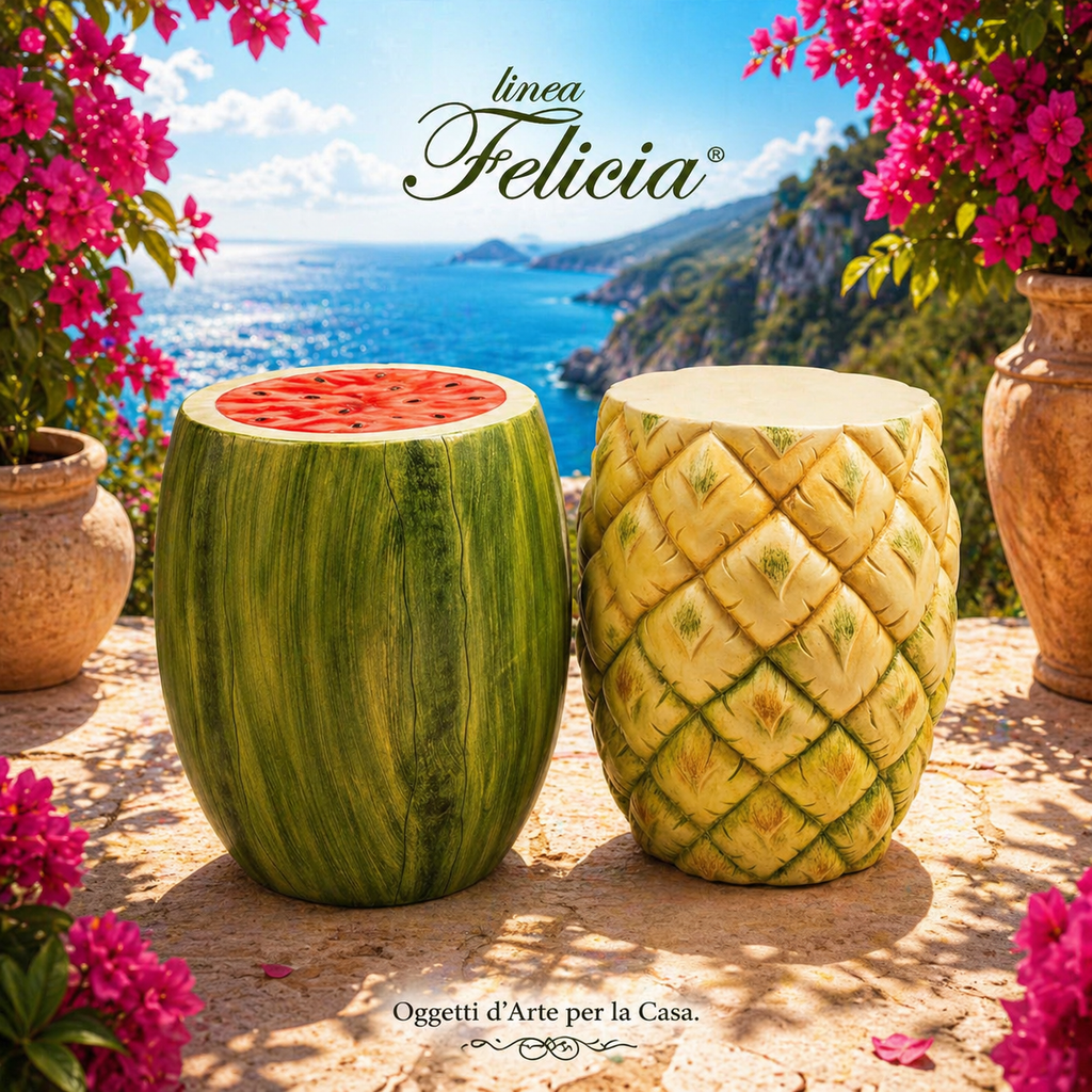 Sgabelli Decorativi in Ceramica Ananas e Anguria – Linea Felicia