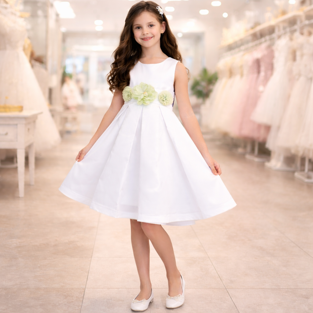 Abito elegante NOIR bianco con fiori verde pastello