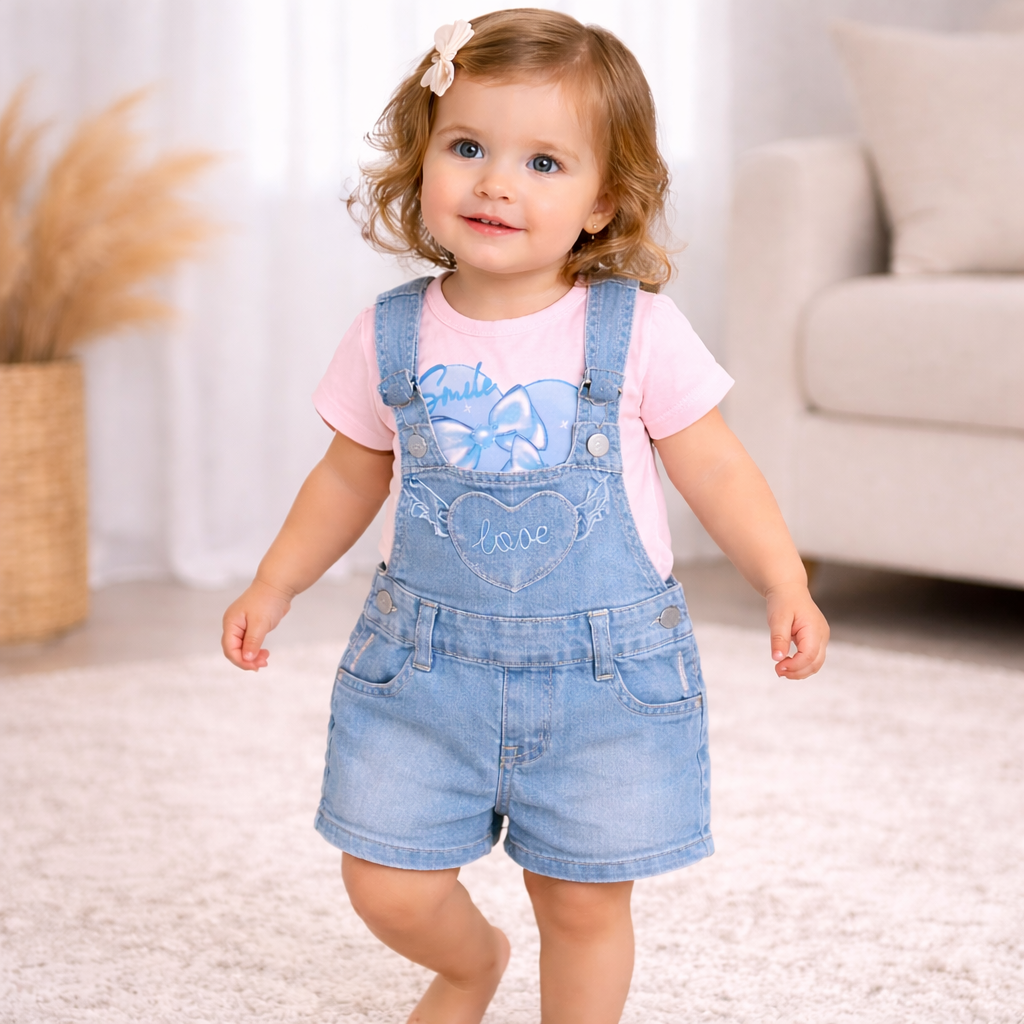 Completo Bambina Denim – Salopette & T-Shirt
