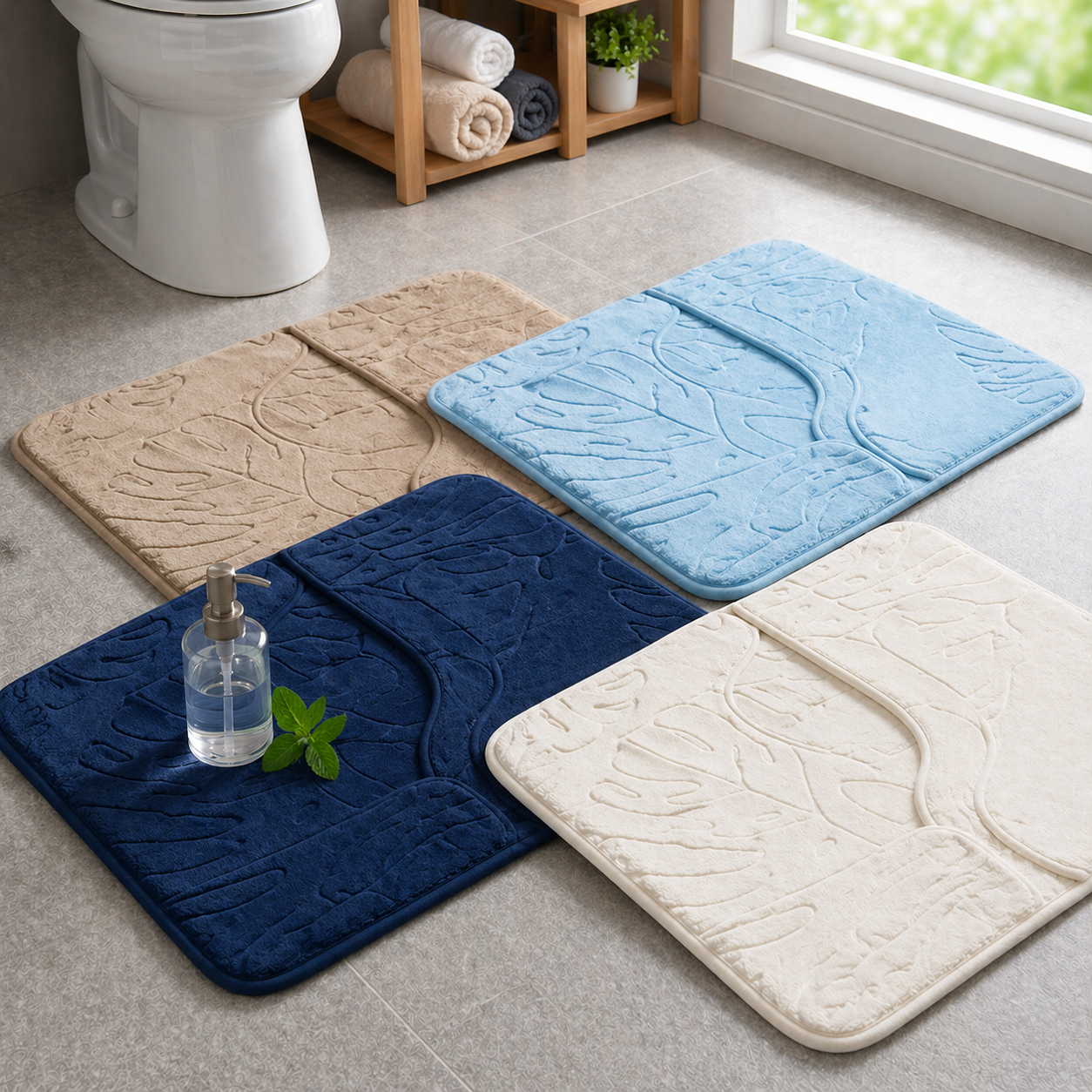 Set Tappeti Bagno Memory Foam Antiscivolo