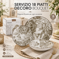 Servizio 18 piatti decoro Bouquet tortora – Eleganza naturale per la tua tavola