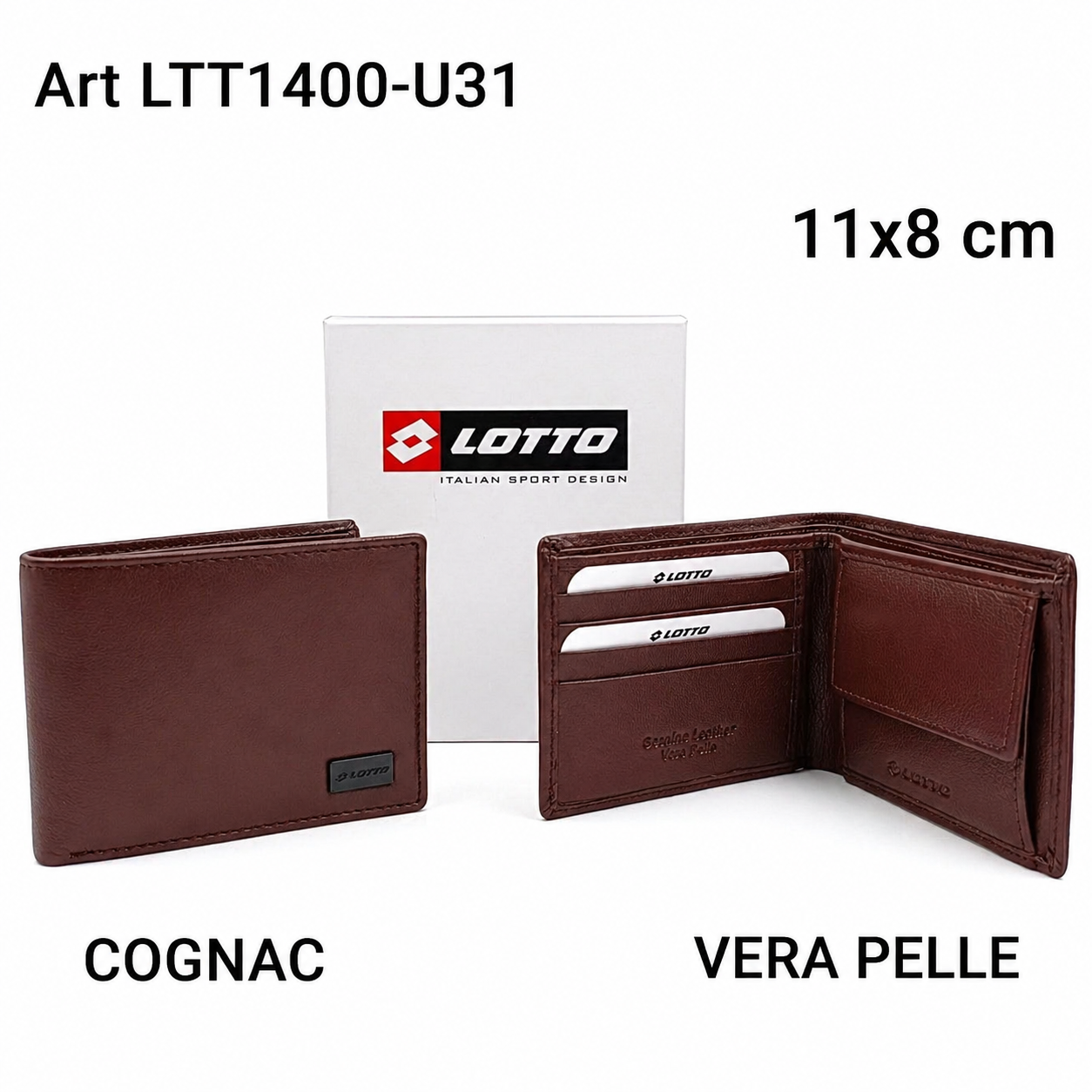 Portafoglio Uomo Vera Pelle Cognac 11×8 cm