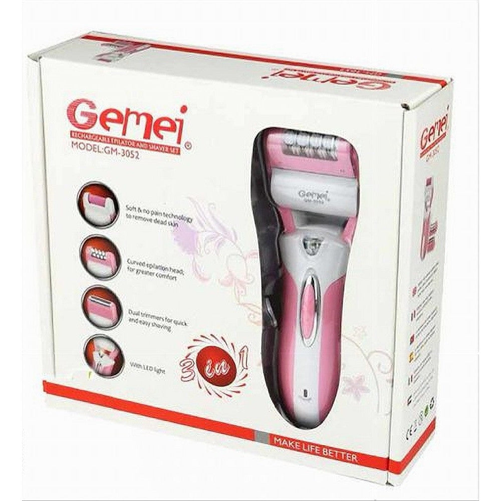 EPILATORE RASOIO ELETTRICO RICARICABILE 3IN1 DONNA CORPO PEDICURE LIMA GM-3052