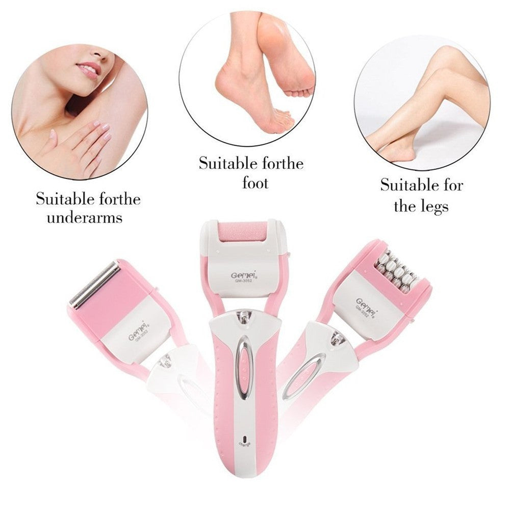 EPILATORE RASOIO ELETTRICO RICARICABILE 3IN1 DONNA CORPO PEDICURE LIMA GM-3052